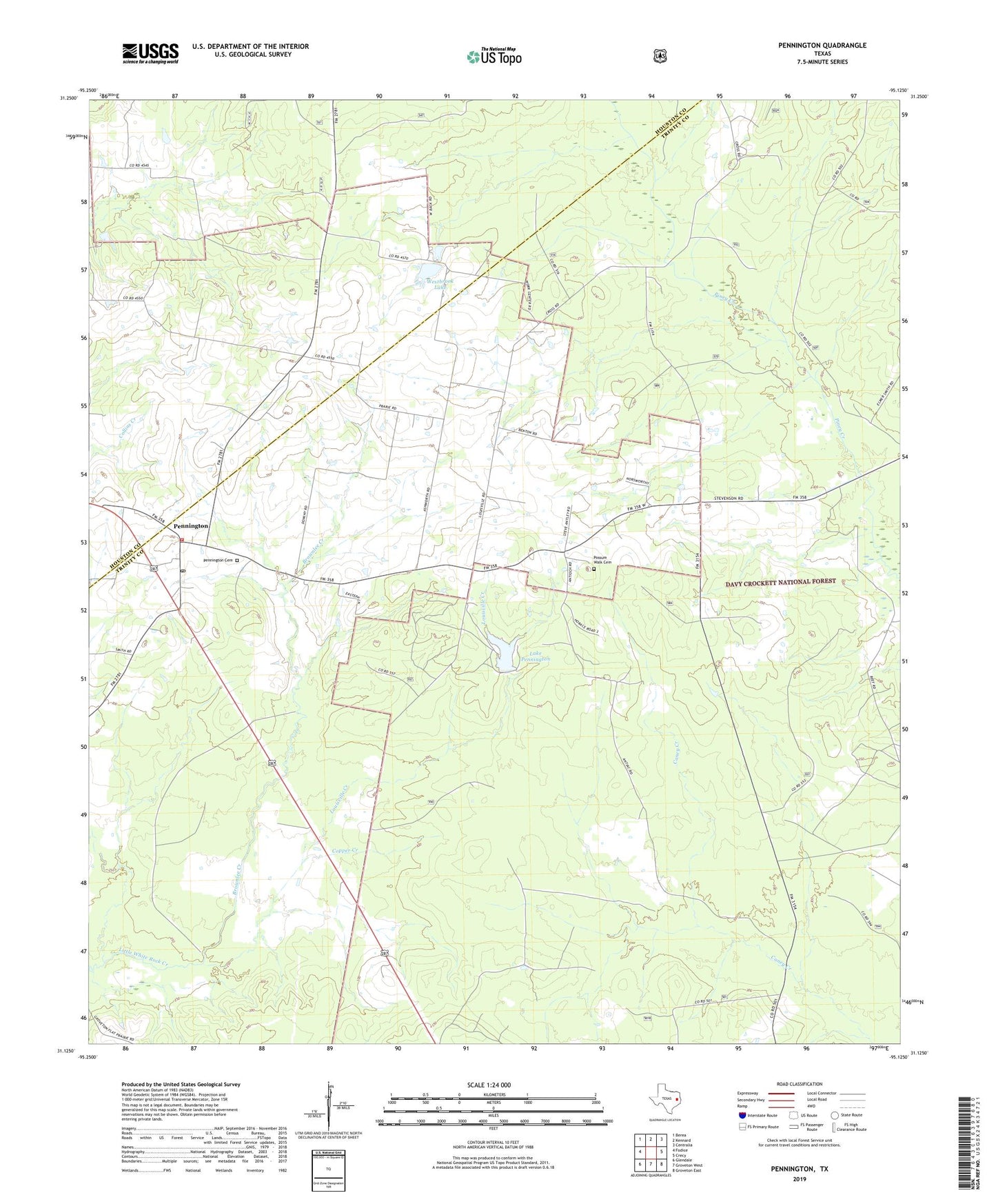 Pennington Texas US Topo Map Image