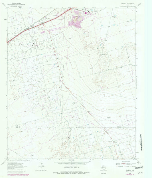 Classic USGS Penwell Texas 7.5'x7.5' Topo Map Image