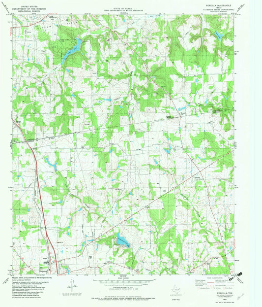 Classic USGS Percilla Texas 7.5'x7.5' Topo Map Image