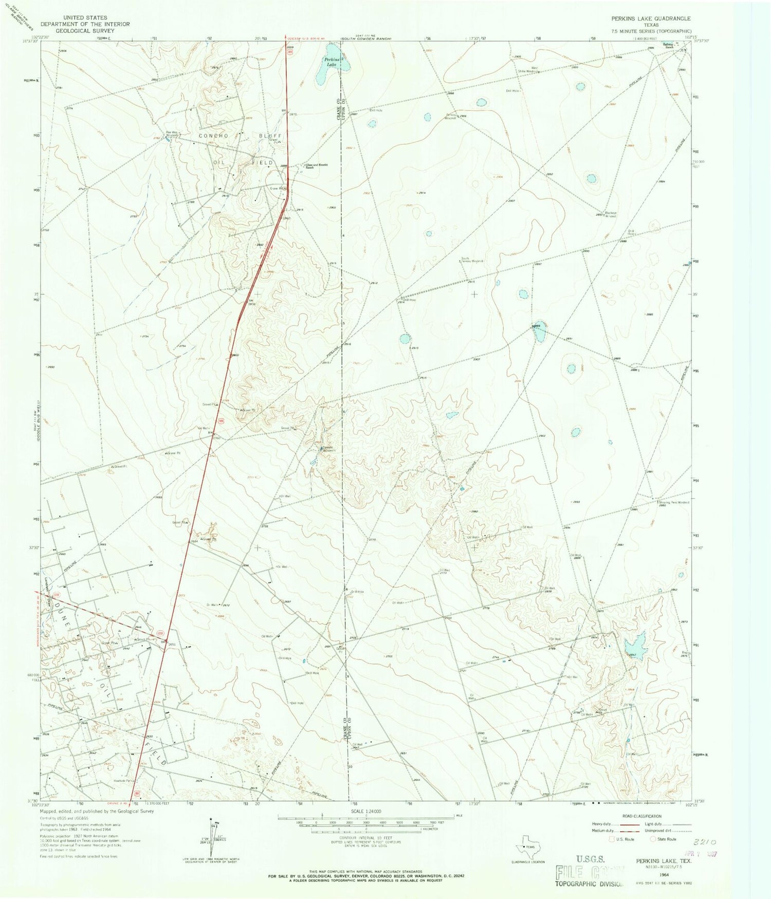 Classic USGS Perkins Lake Texas 7.5'x7.5' Topo Map Image