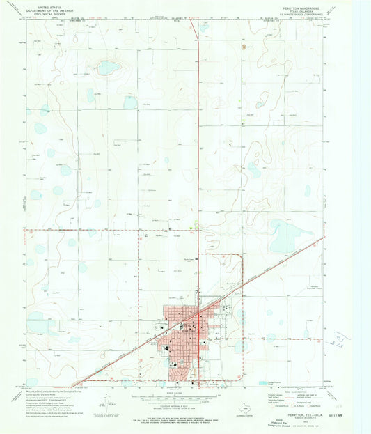 Classic USGS Perryton Texas 7.5'x7.5' Topo Map Image