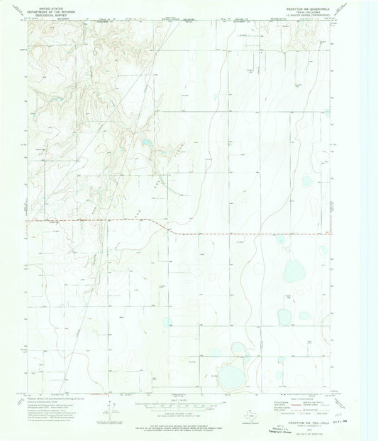 Classic USGS Perryton NW Texas 7.5'x7.5' Topo Map Image