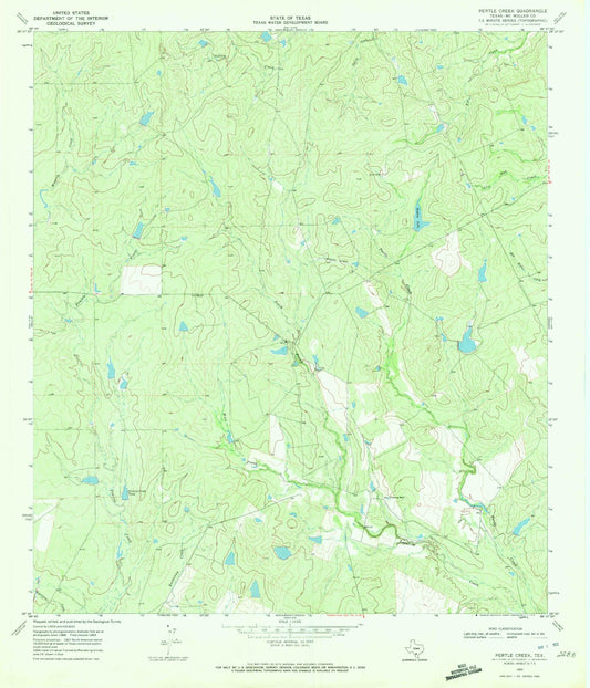 Classic USGS Pertle Creek Texas 7.5'x7.5' Topo Map Image