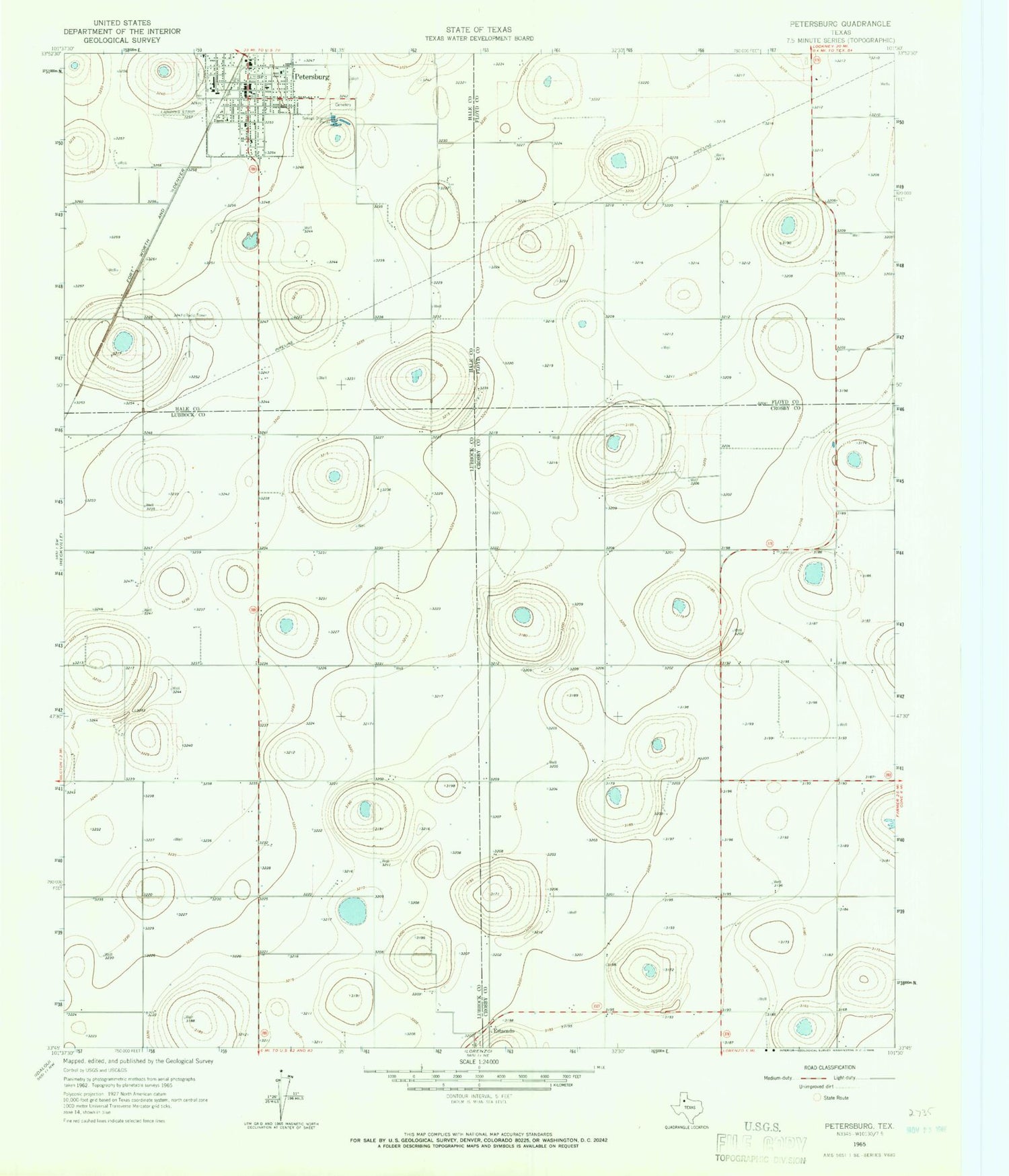 Classic USGS Petersburg Texas 7.5'x7.5' Topo Map Image