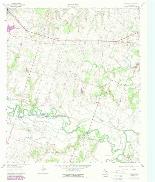 Classic USGS Pettibone Texas 7.5'x7.5' Topo Map Image