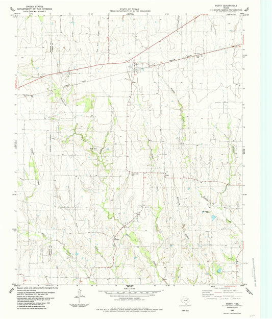 Classic USGS Petty Texas 7.5'x7.5' Topo Map Image