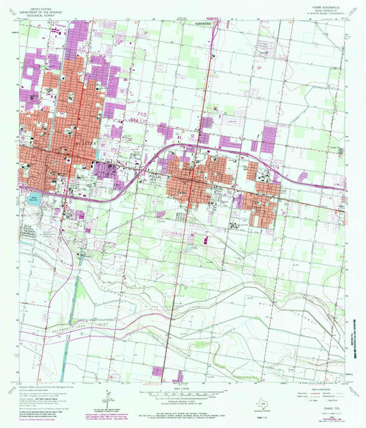 Classic USGS Pharr Texas 7.5'x7.5' Topo Map Image