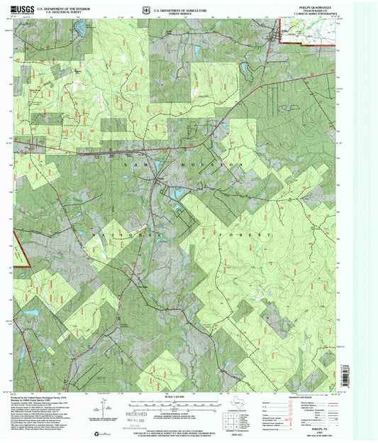 Classic USGS Phelps Texas 7.5'x7.5' Topo Map Image