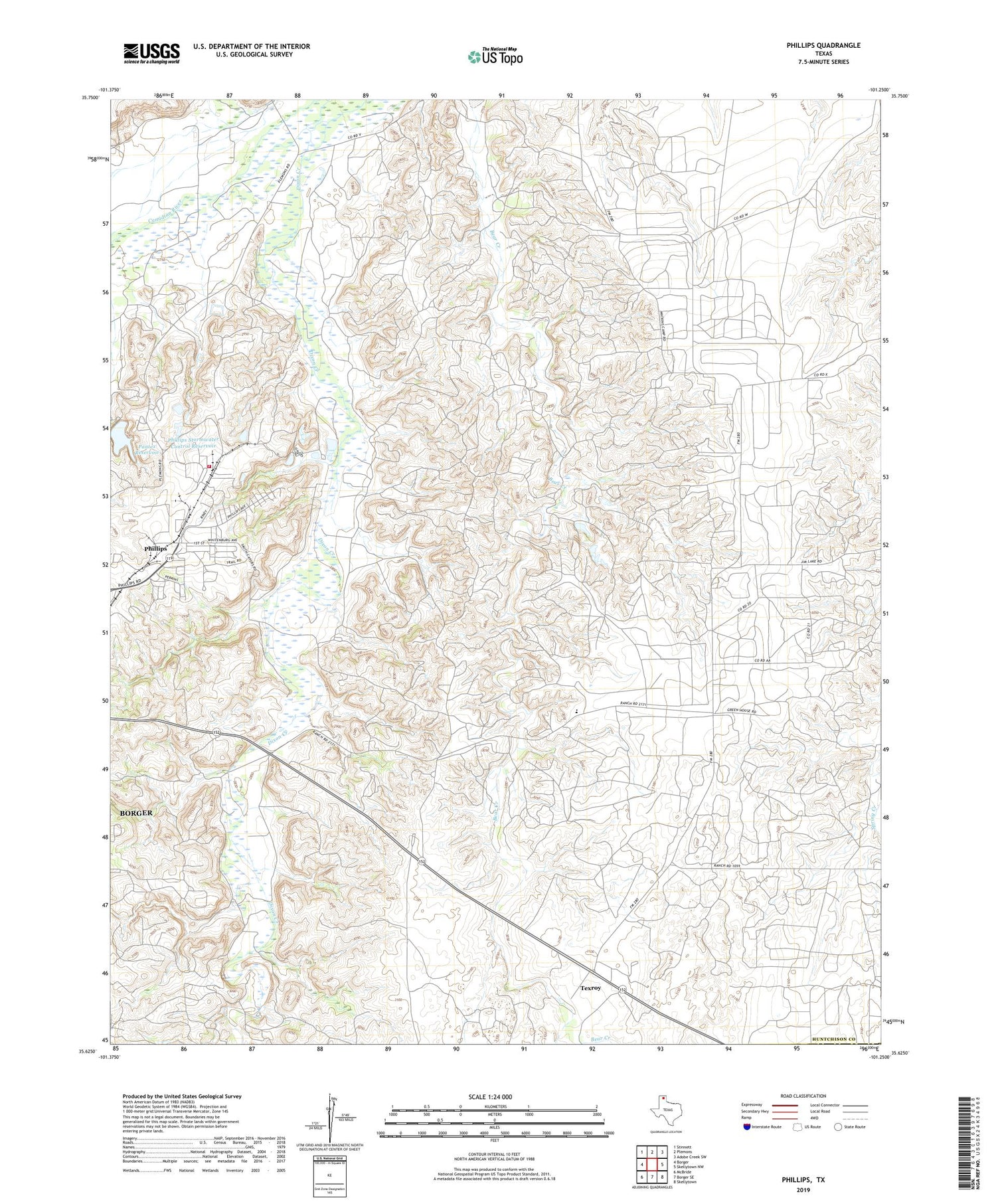 Phillips Texas US Topo Map Image