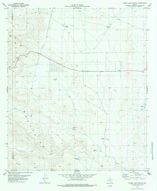 Classic USGS Phone Line Canyon Texas 7.5'x7.5' Topo Map Image