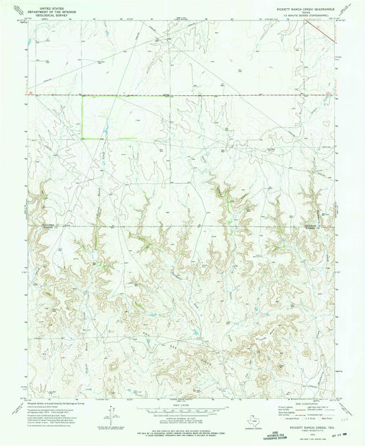 Classic USGS Pickett Ranch Creek Texas 7.5'x7.5' Topo Map Image