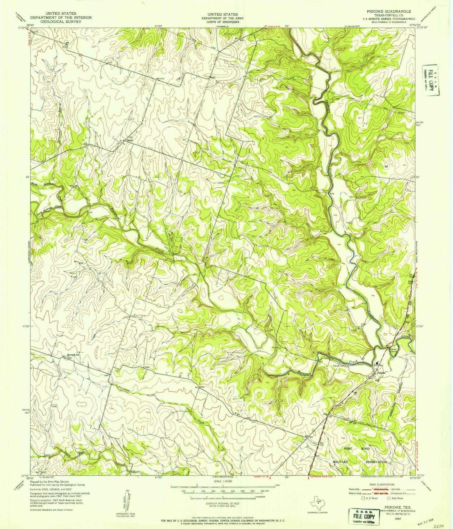 Classic USGS Pidcoke Texas 7.5'x7.5' Topo Map Image