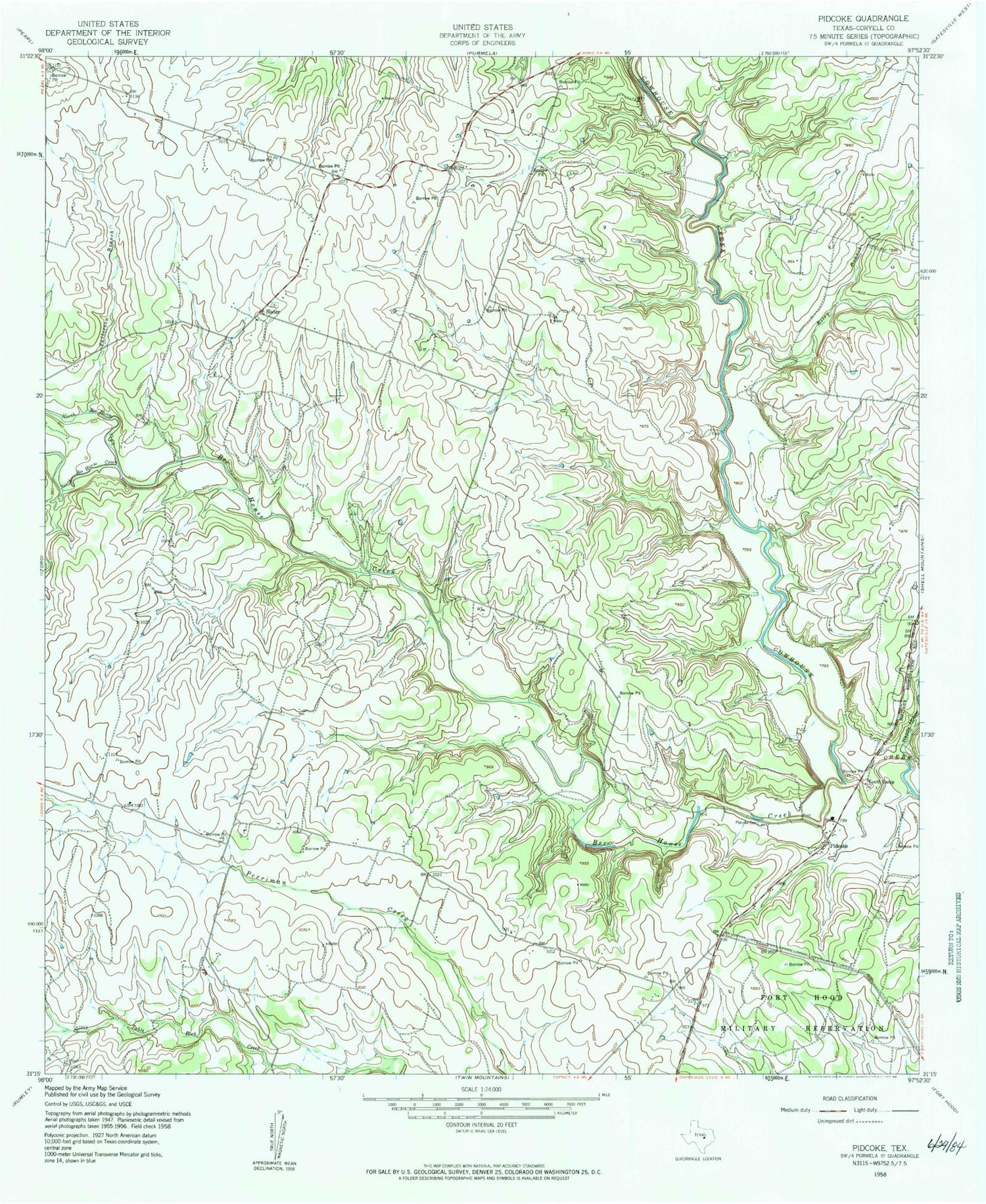 Classic USGS Pidcoke Texas 7.5'x7.5' Topo Map Image