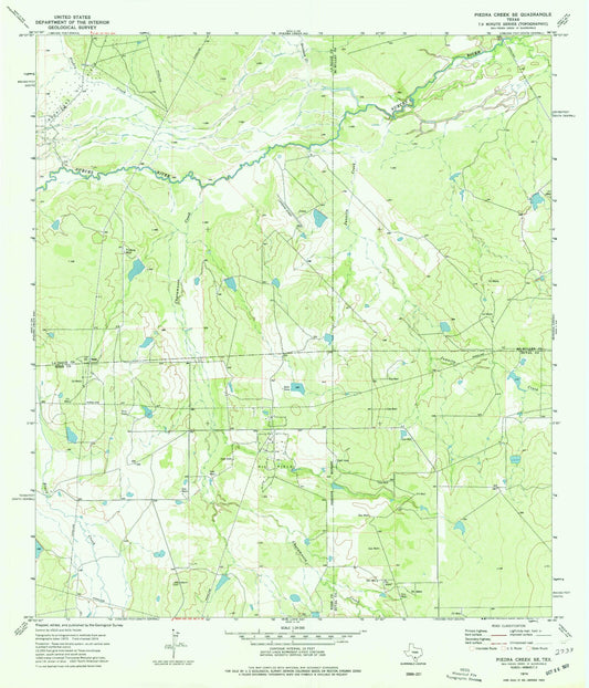 Classic USGS Piedra Creek SE Texas 7.5'x7.5' Topo Map Image