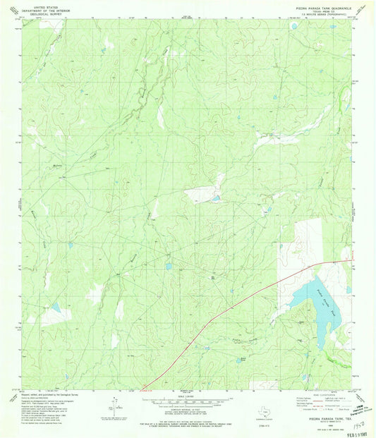 Classic USGS Piedra Parada Tank Texas 7.5'x7.5' Topo Map Image