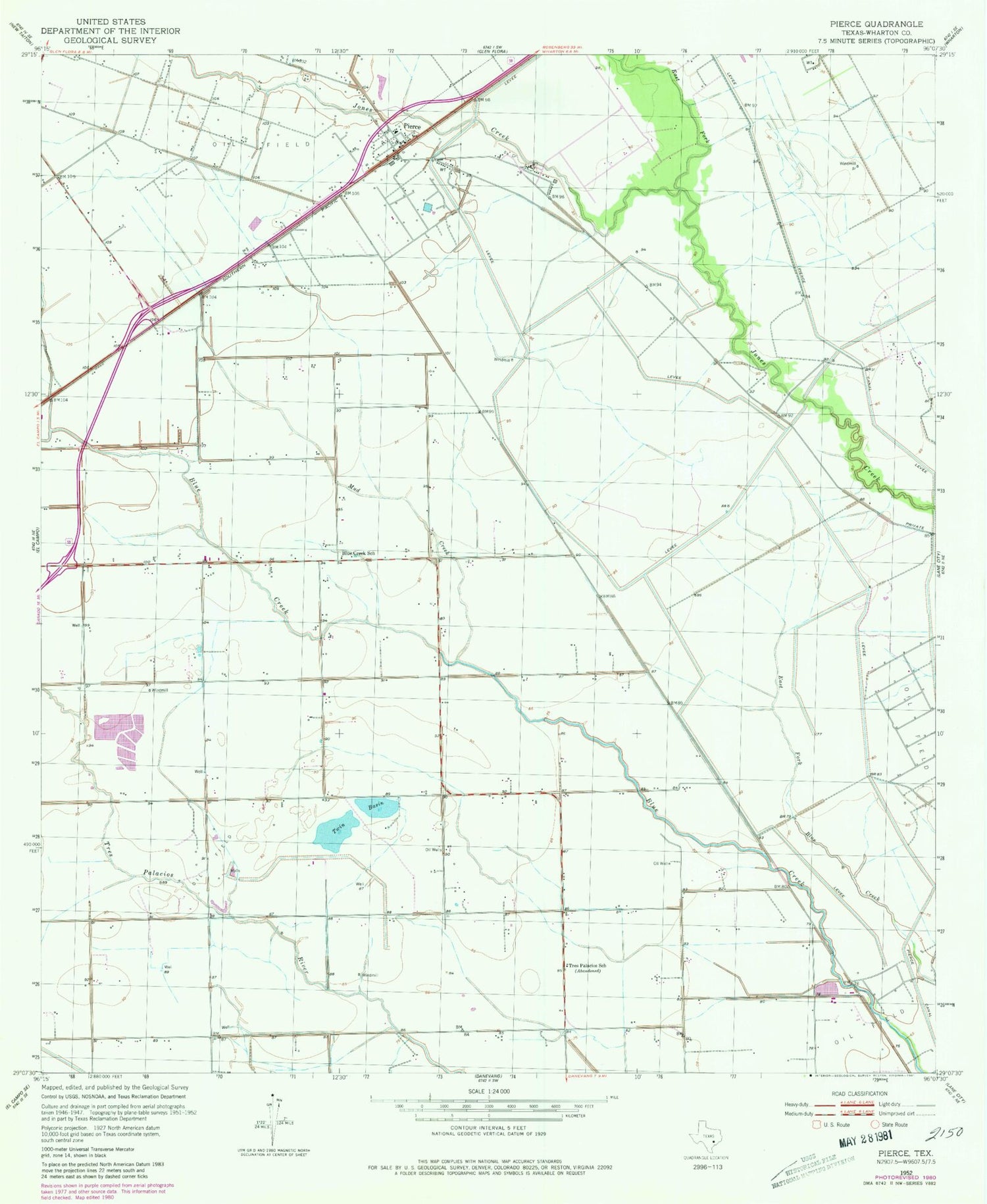 Classic USGS Pierce Texas 7.5'x7.5' Topo Map Image