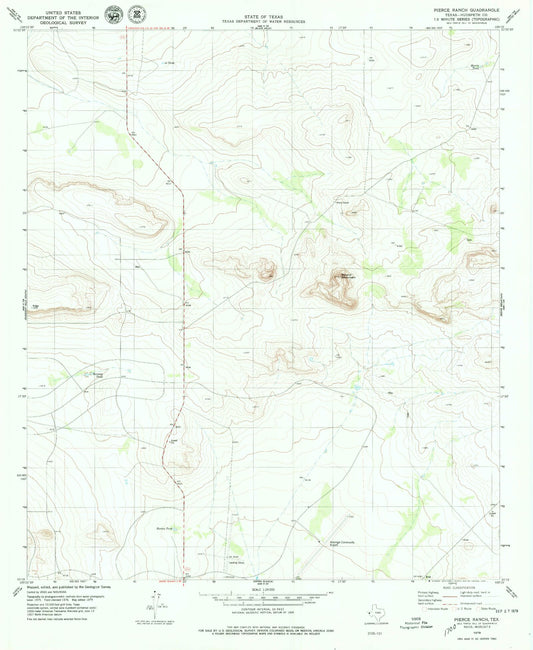 Classic USGS Pierce Ranch Texas 7.5'x7.5' Topo Map Image