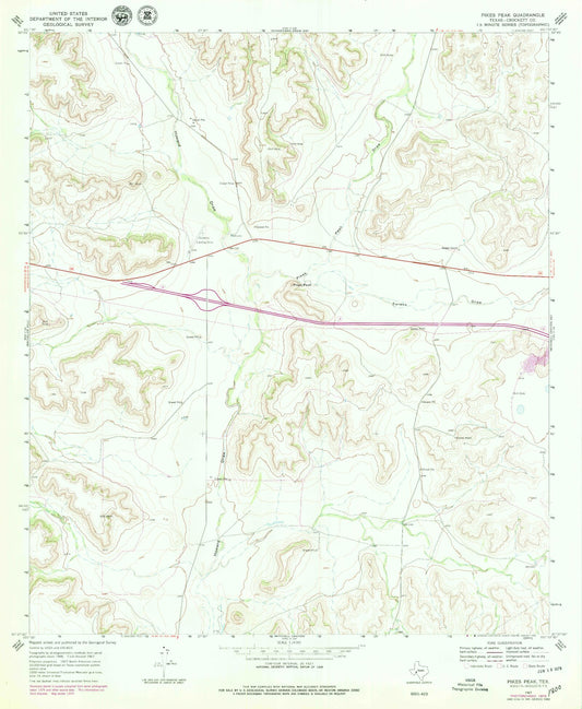 Classic USGS Pikes Peak Texas 7.5'x7.5' Topo Map Image