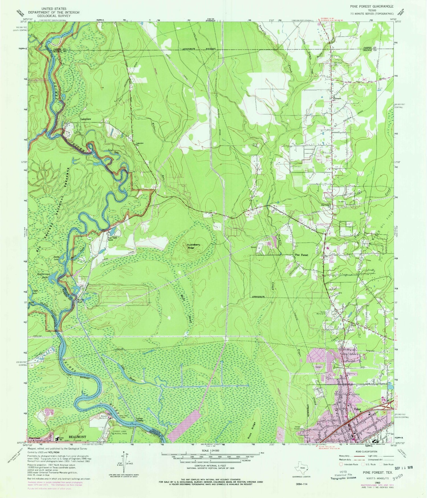 Classic USGS Pine Forest Texas 7.5'x7.5' Topo Map Image