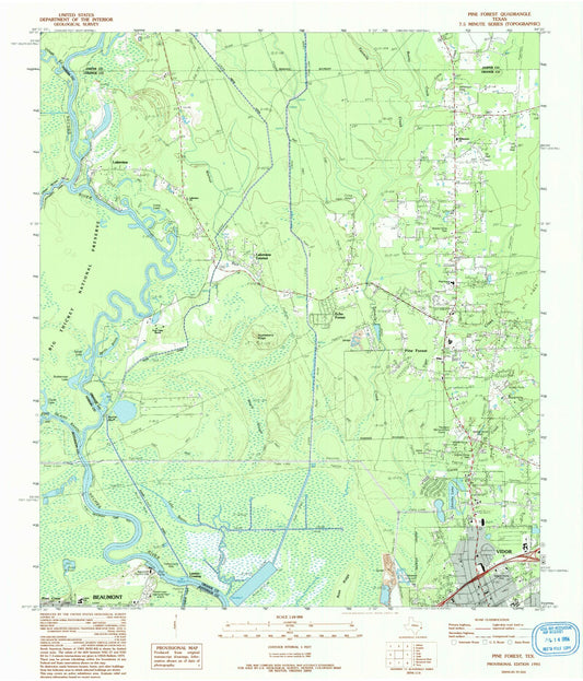 Classic USGS Pine Forest Texas 7.5'x7.5' Topo Map Image