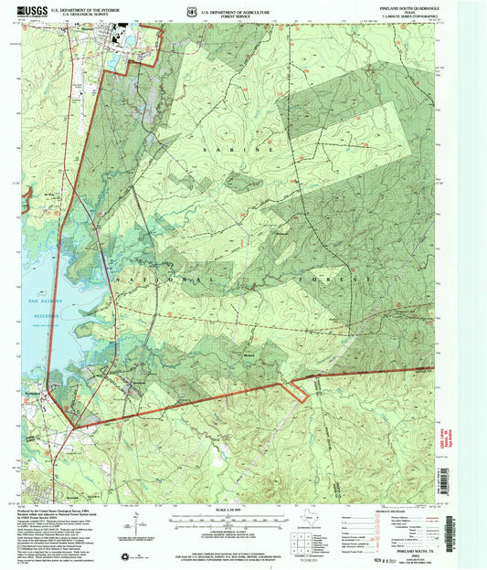 Classic USGS Pineland South Texas 7.5'x7.5' Topo Map Image