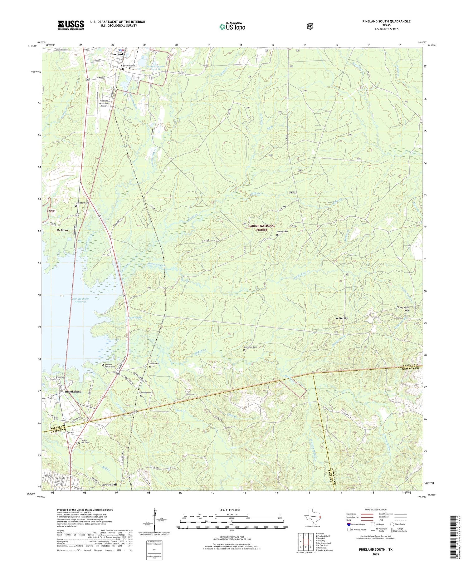 Pineland South Texas US Topo Map Image