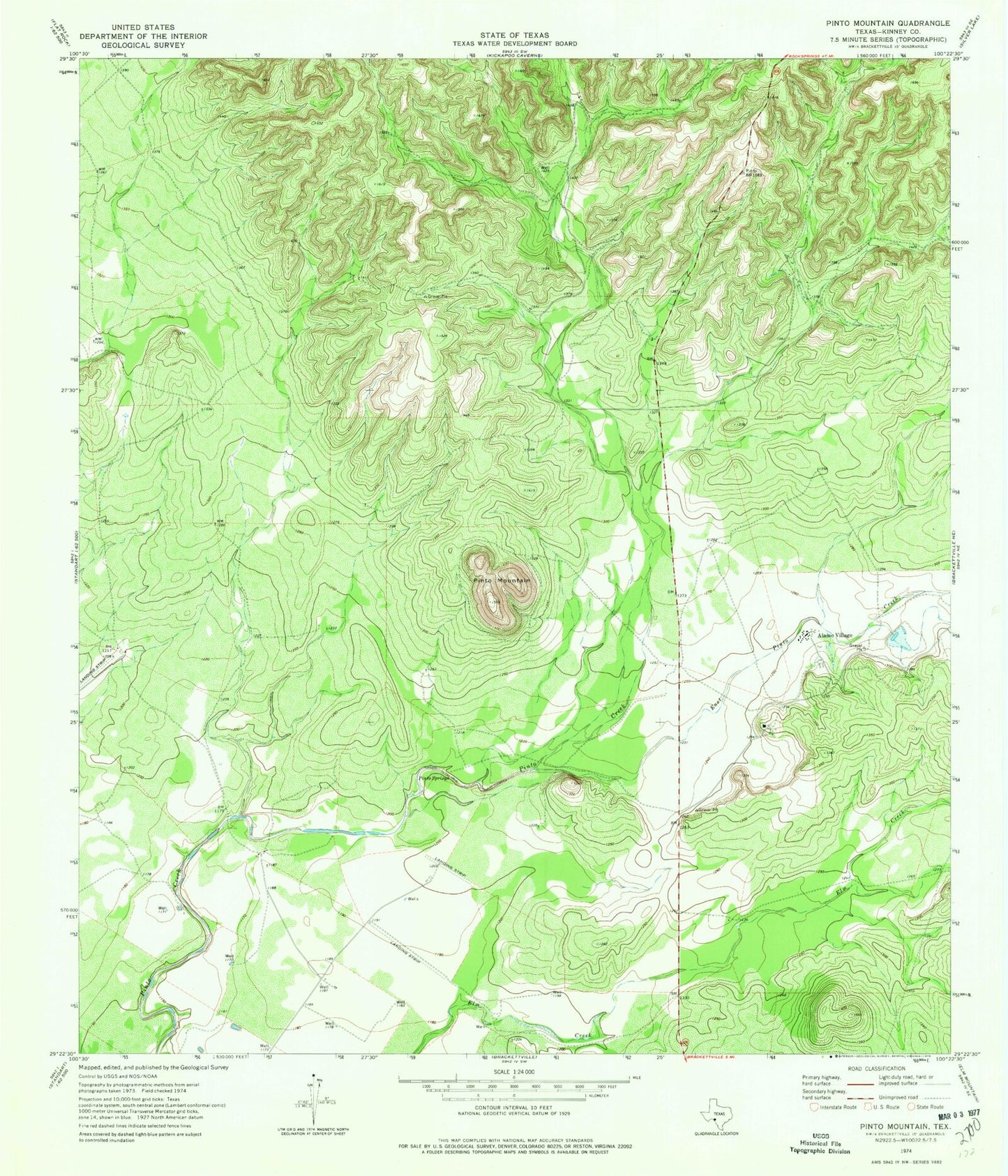 Classic USGS Pinto Mountain Texas 7.5'x7.5' Topo Map Image