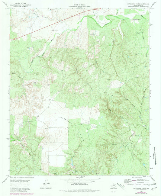 Classic USGS Pitchfork Flats Texas 7.5'x7.5' Topo Map Image