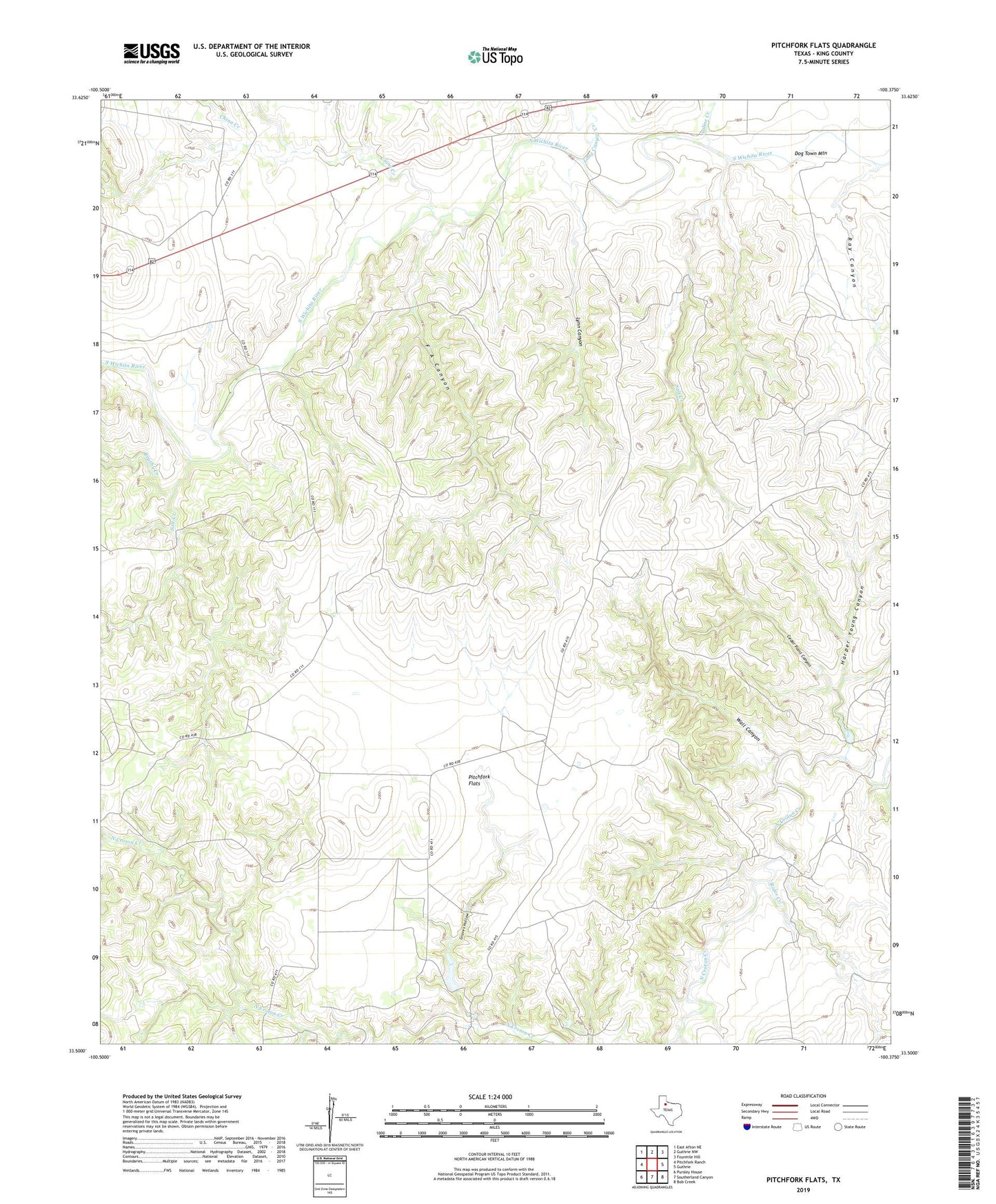 Pitchfork Flats Texas US Topo Map Image