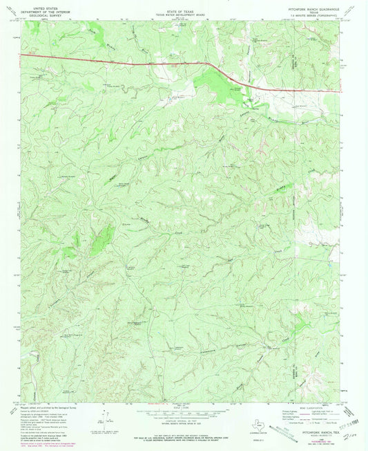 Classic USGS Pitchfork Ranch Texas 7.5'x7.5' Topo Map Image