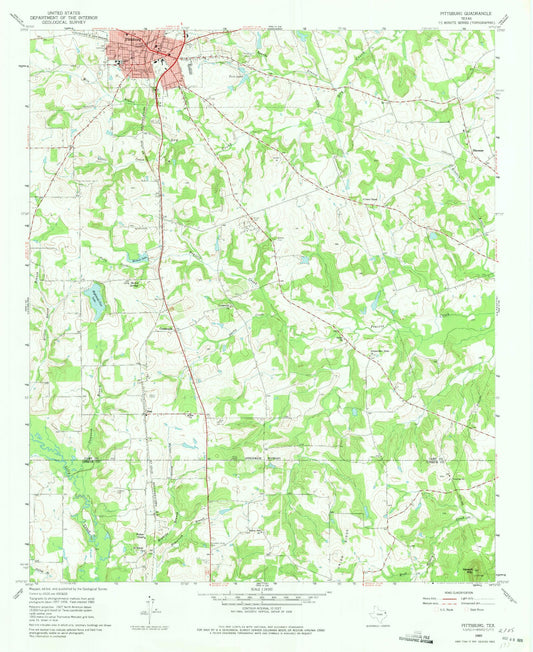 Classic USGS Pittsburg Texas 7.5'x7.5' Topo Map Image