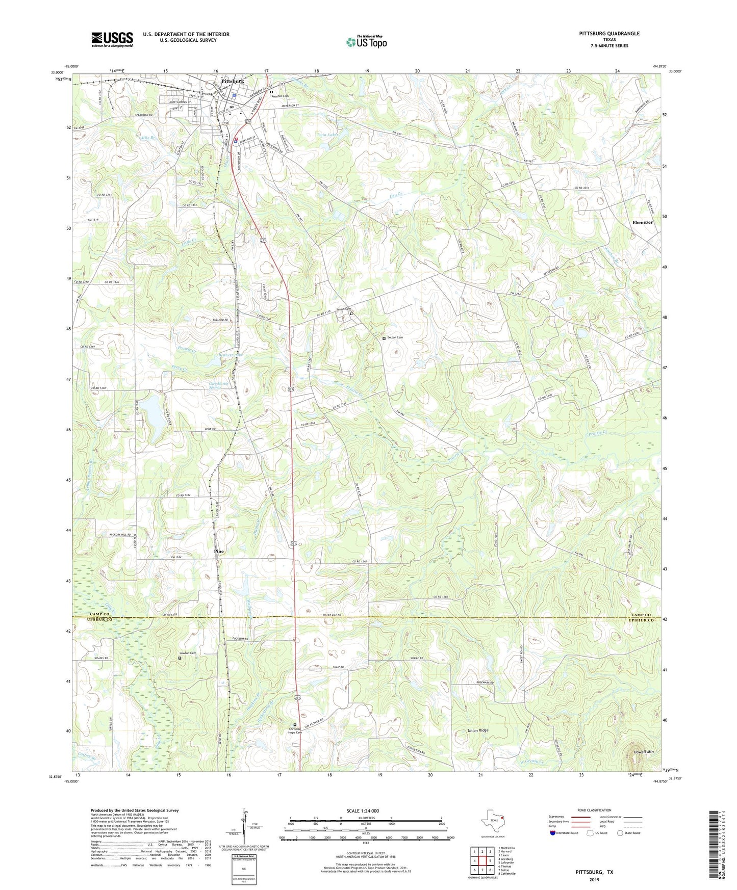 Pittsburg Texas US Topo Map Image