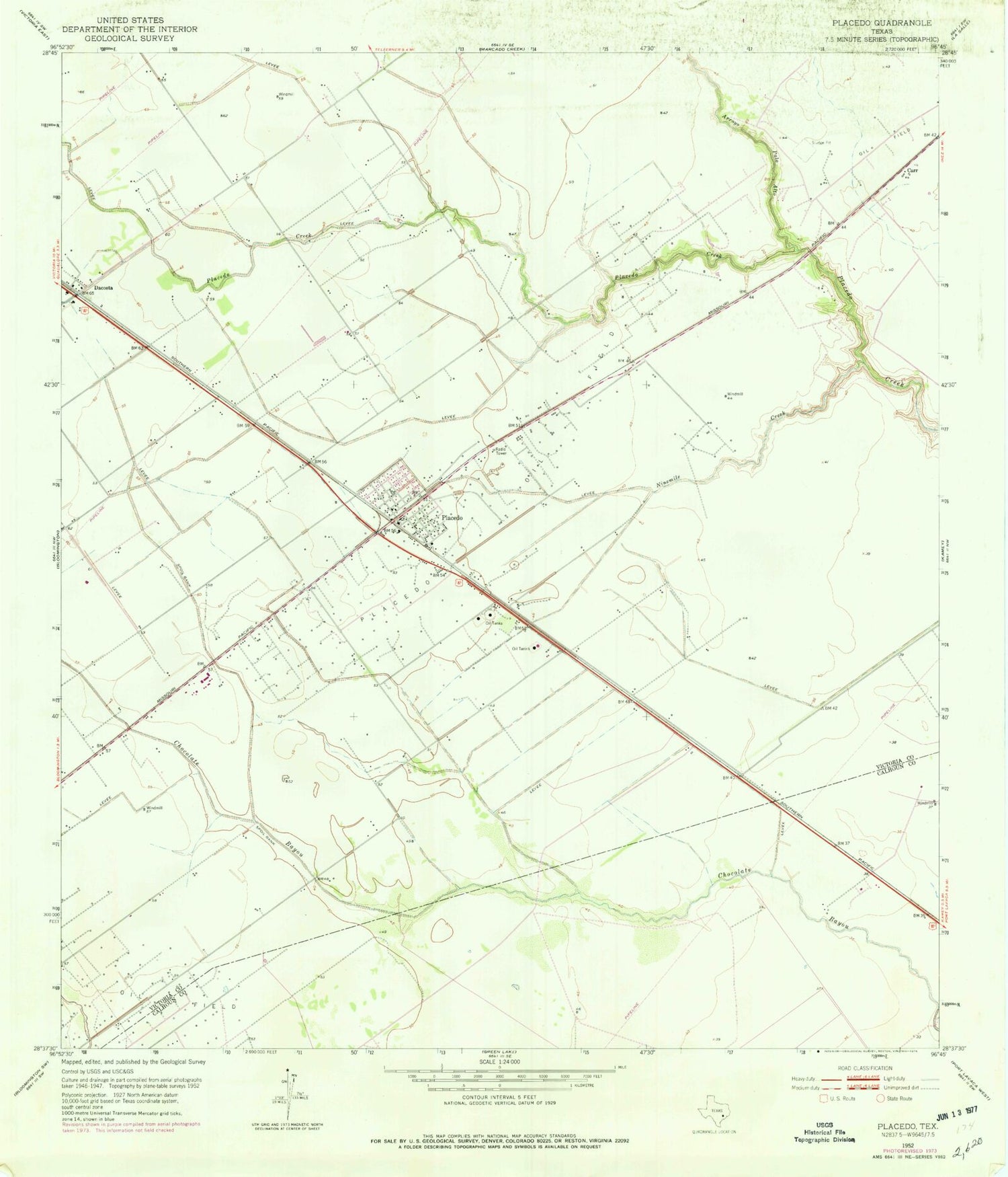 Classic USGS Placedo Texas 7.5'x7.5' Topo Map Image