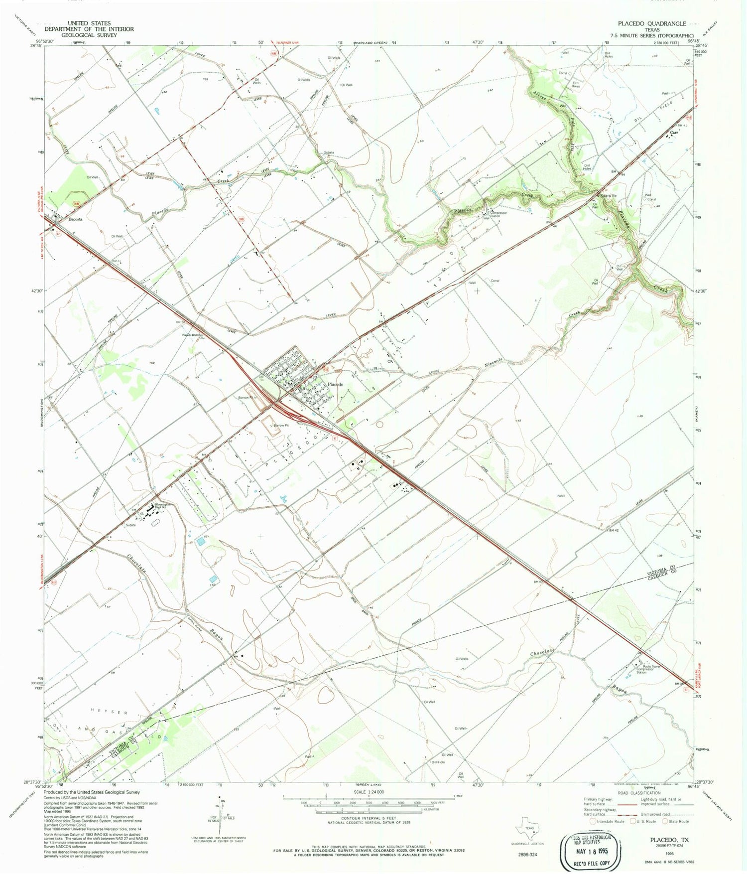 Classic USGS Placedo Texas 7.5'x7.5' Topo Map Image
