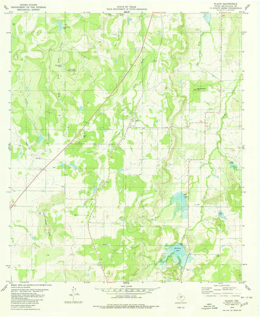 Classic USGS Placid Texas 7.5'x7.5' Topo Map Image