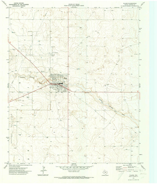 Classic USGS Plains Texas 7.5'x7.5' Topo Map Image