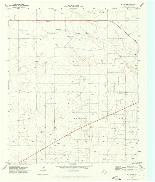 Classic USGS Plains NW Texas 7.5'x7.5' Topo Map Image