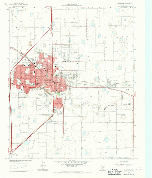 Classic USGS Plainview Texas 7.5'x7.5' Topo Map Image