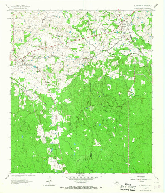 Classic USGS Plantersville Texas 7.5'x7.5' Topo Map Image