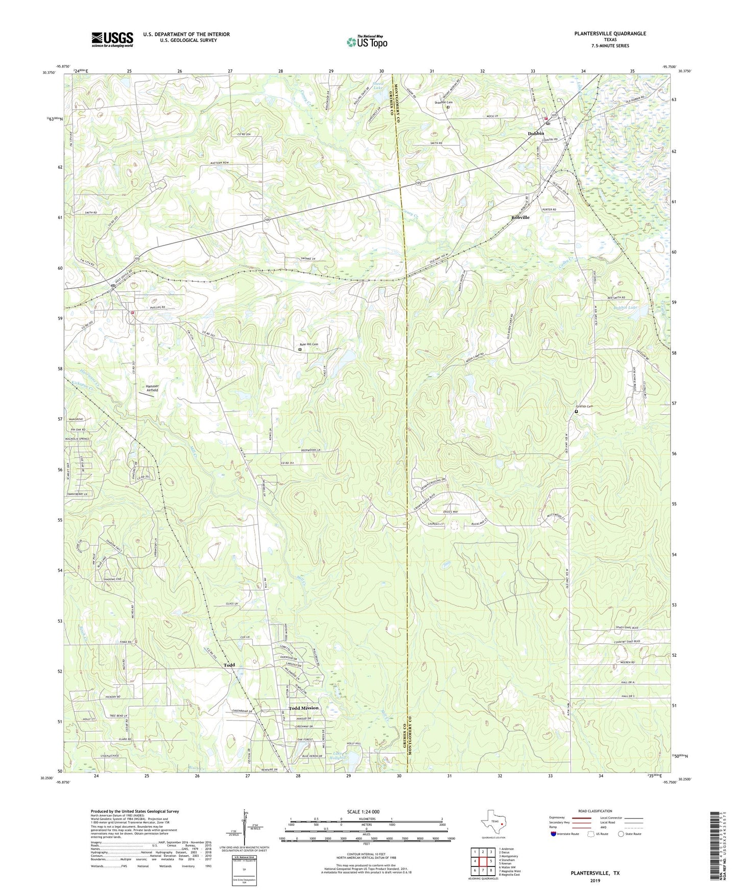 Plantersville Texas US Topo Map Image