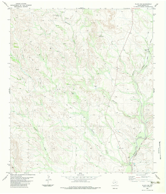 Classic USGS Plata NE Texas 7.5'x7.5' Topo Map Image