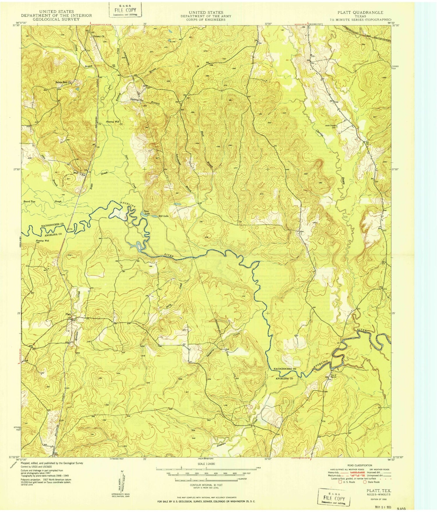 Classic USGS Platt Texas 7.5'x7.5' Topo Map Image