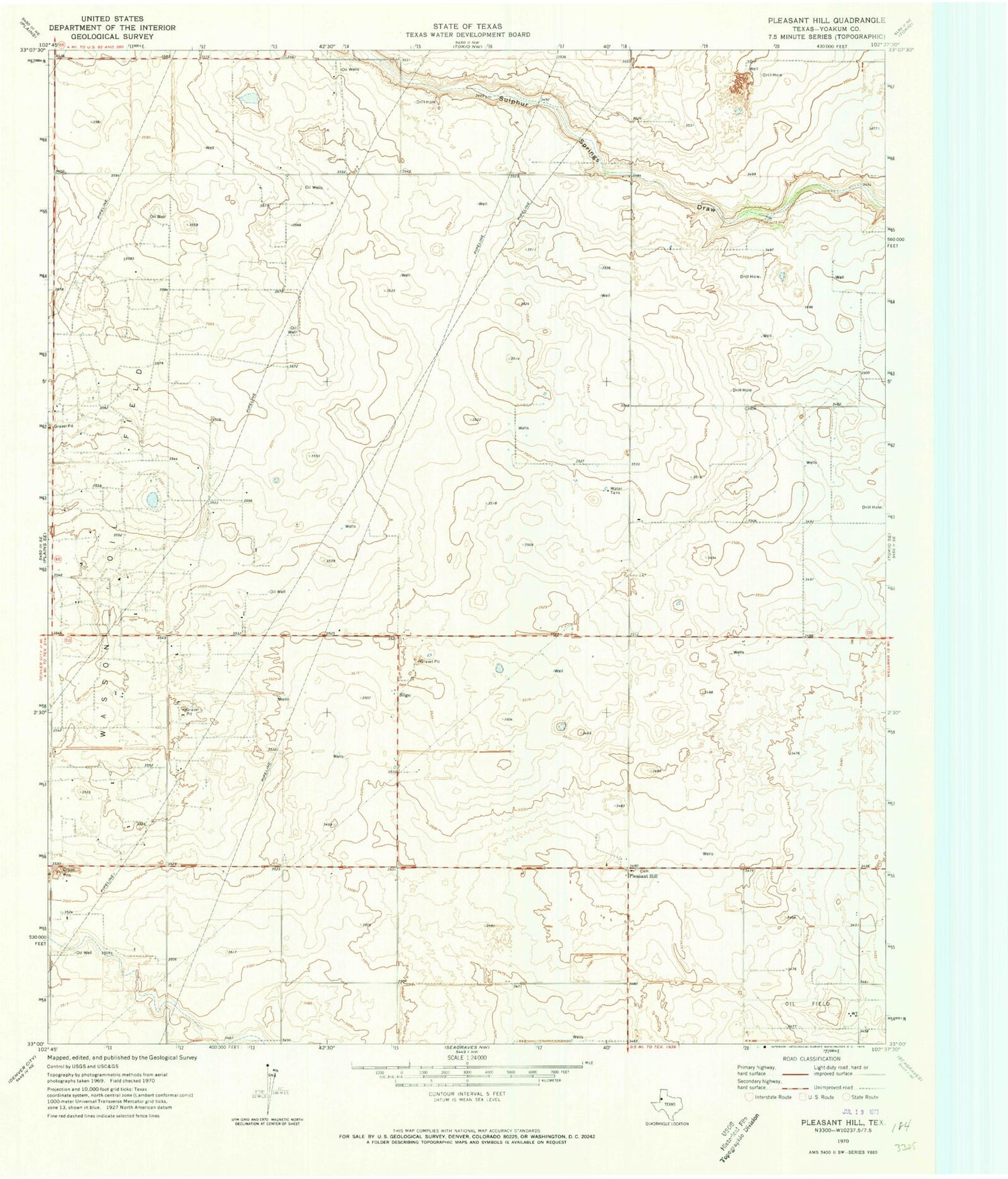 Classic USGS Pleasant Hill Texas 7.5'x7.5' Topo Map Image
