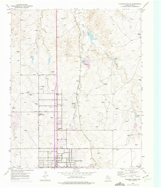 Classic USGS Pleasant Valley Texas 7.5'x7.5' Topo Map Image