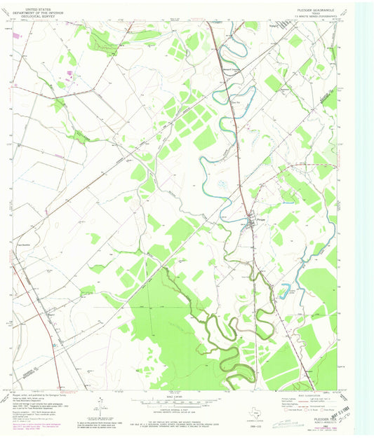 Classic USGS Pledger Texas 7.5'x7.5' Topo Map Image