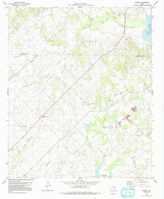 Classic USGS Poetry Texas 7.5'x7.5' Topo Map Image