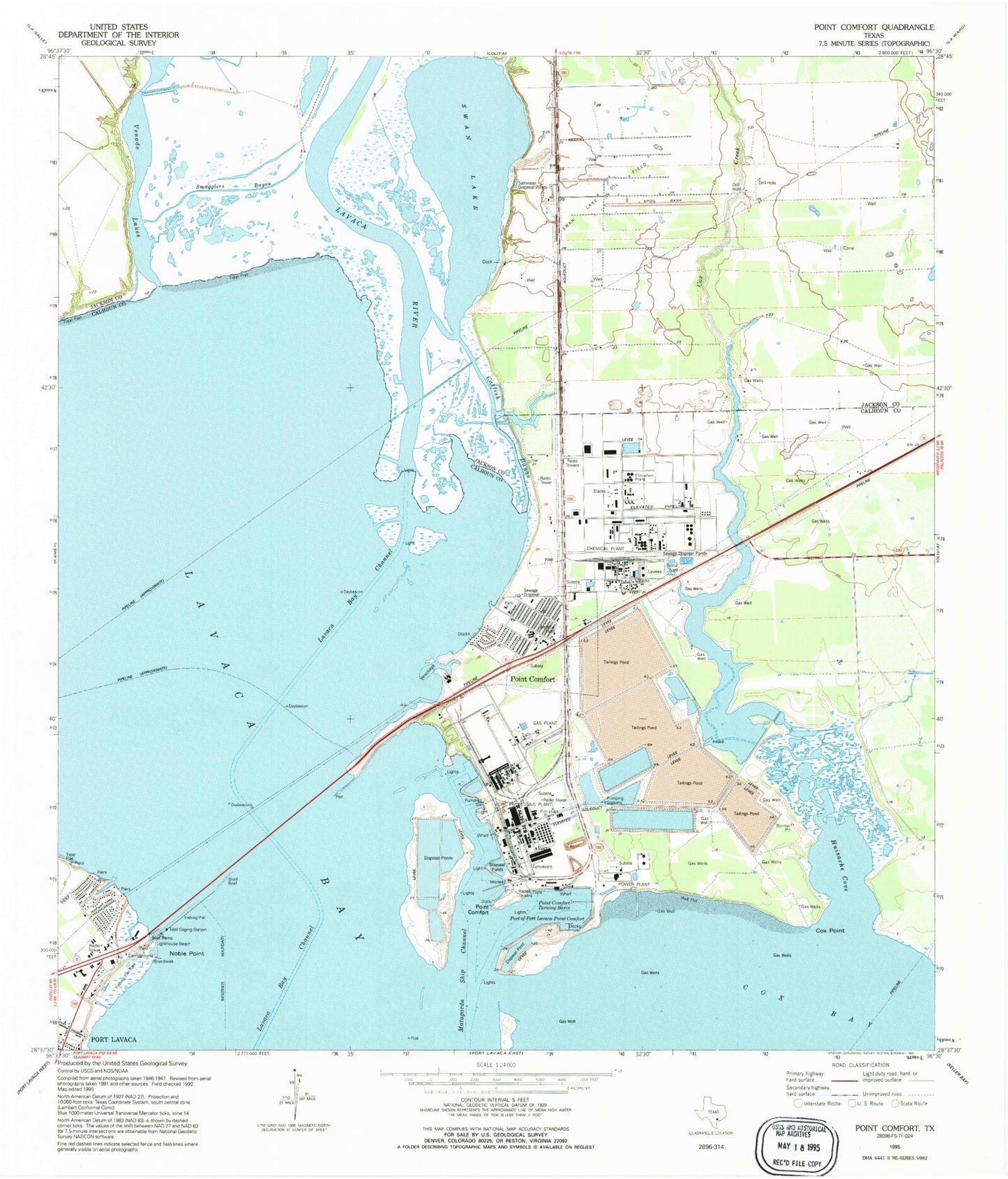 Classic USGS Point Comfort Texas 7.5'x7.5' Topo Map Image