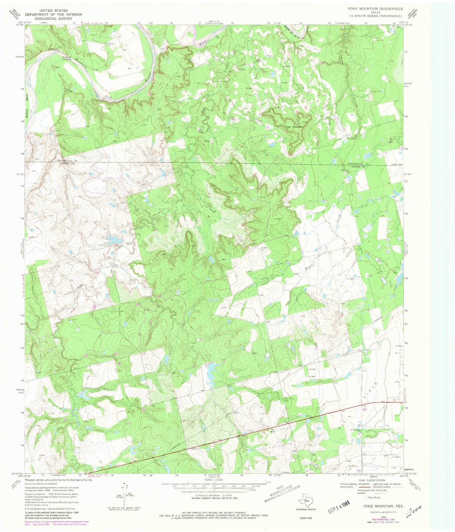 Classic USGS Poke Mountain Texas 7.5'x7.5' Topo Map Image