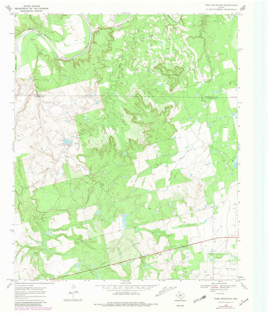 Classic USGS Poke Mountain Texas 7.5'x7.5' Topo Map Image