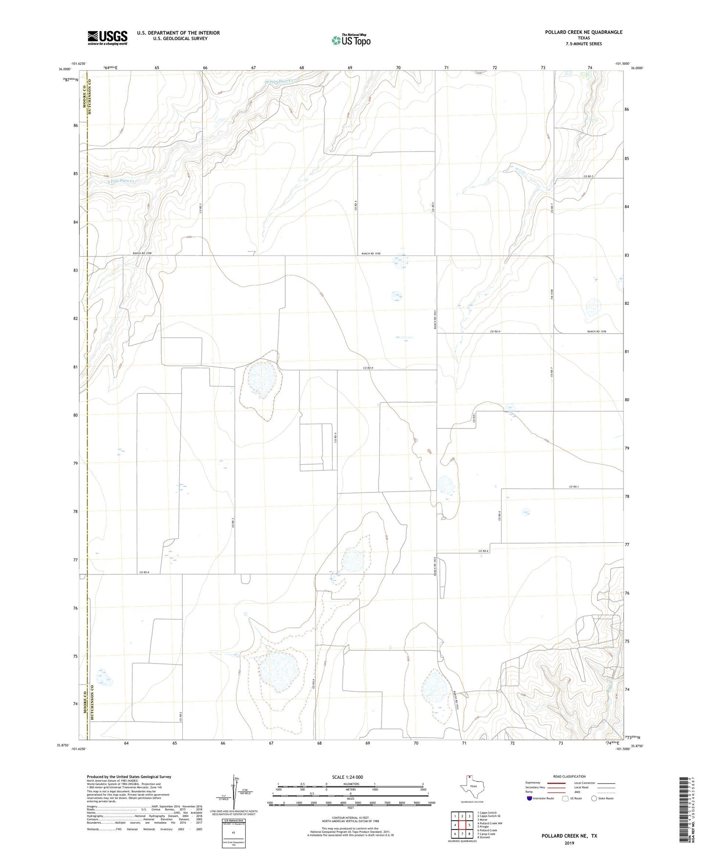 Pollard Creek NE Texas US Topo Map Image